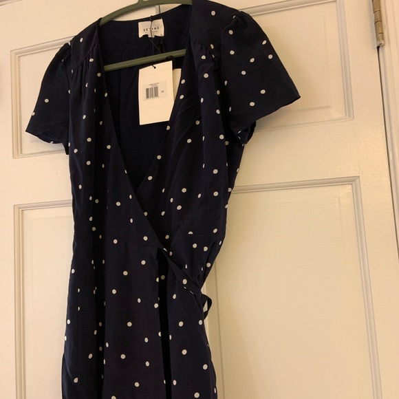 Sezane Silk Wrap Dress Navy Pea  Mini NWT - Picture 9 of 9